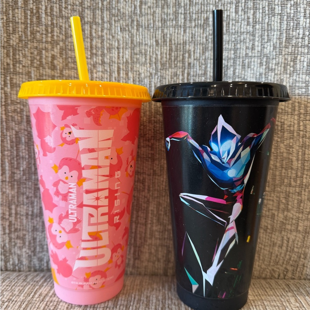 Round 1 Exclusive Ultraman Rising Tumblers With Straw Black & Pink Plastic Cups